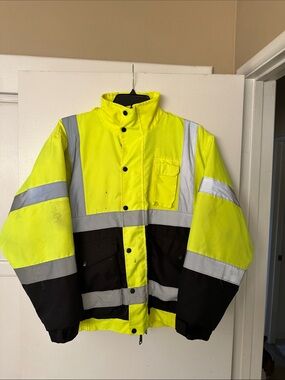 Men's High-Visibility Yellow & Black Reflective Safety Jacket